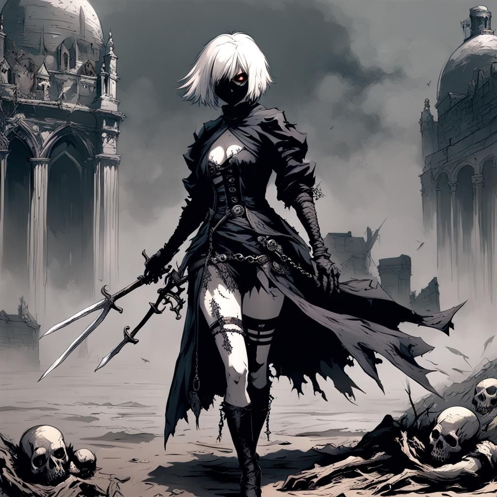 living dead Nier 2B with torn costume
