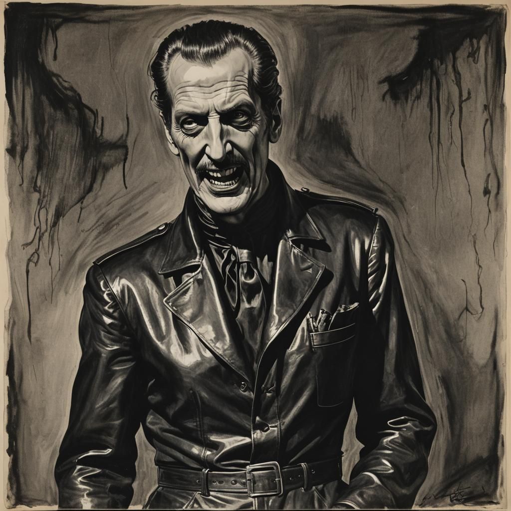 Ominous Portrait of Vampire with Fangs in Expressionist Styl...