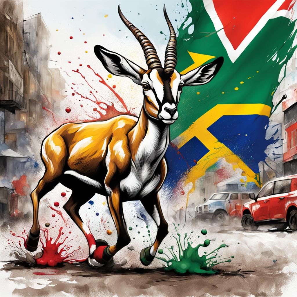 Springbok Rugby Player in Graffiti Art Style