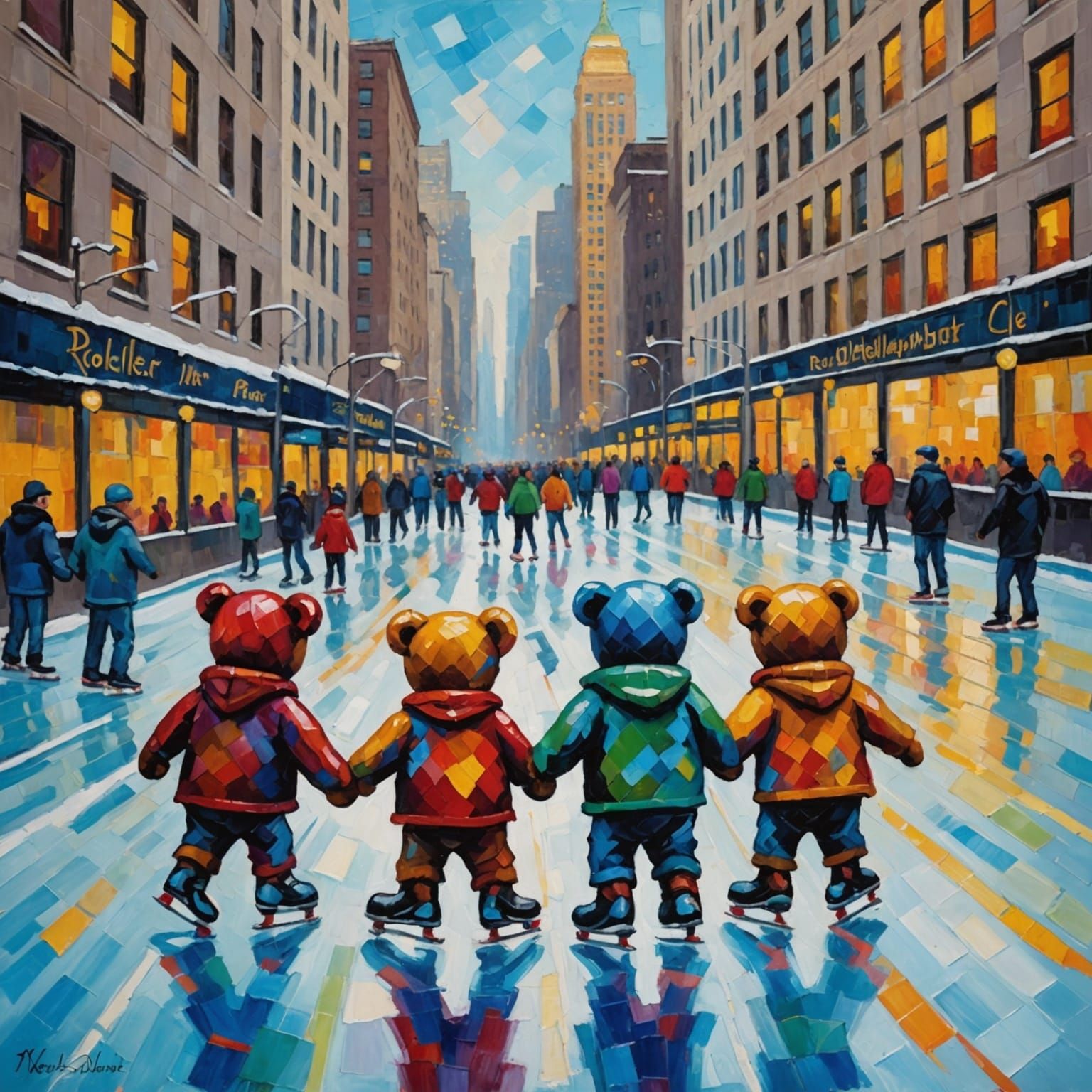 Teddy Bears Ice Skating: An Impasto Acrylic Painting