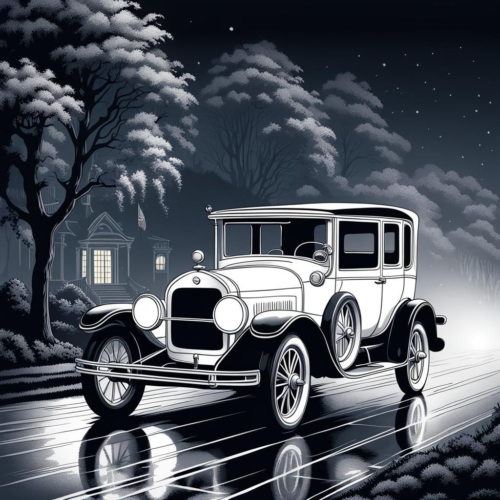 Minimalist Line Art of 1890s Car Illustration