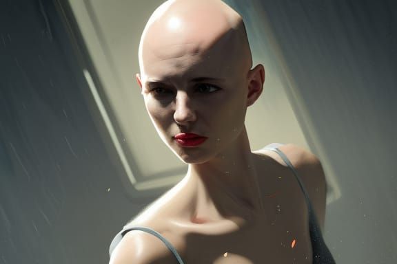 Blonde Woman Stabs Bald Man: Hyperdetailed Concept Art