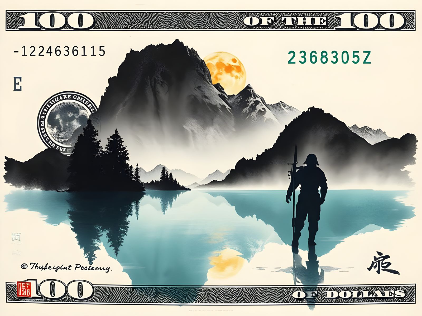 Sumi-e Mountain Lake on US Banknote
