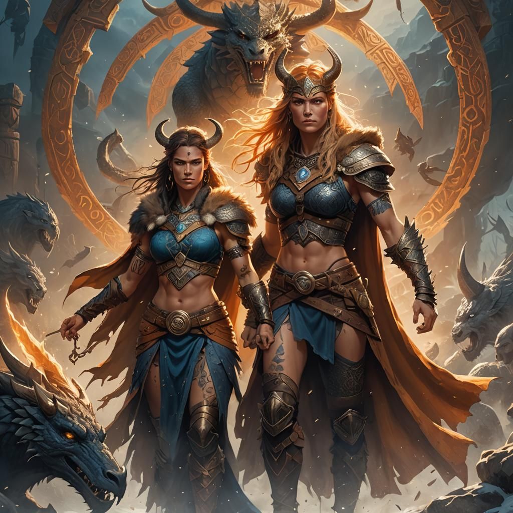 Viking Woman with Dragon Tattoo in Epic Fantasy Art