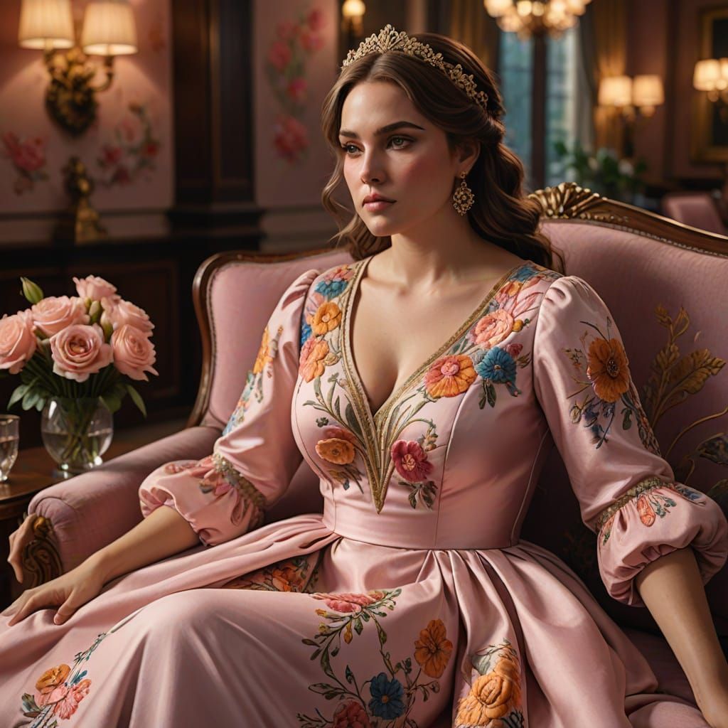 Elegant Woman in Luxurious Home, Fantasy Concept Art