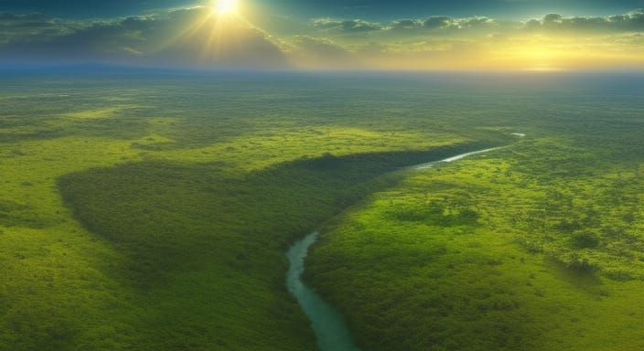 Lush African Savannah Landscape at Sunrise