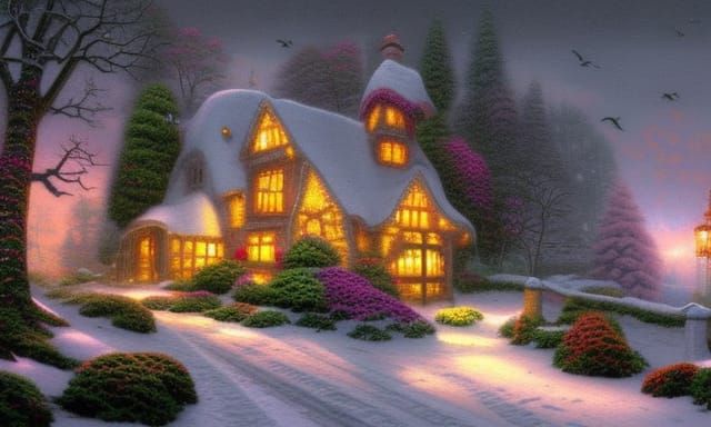 Winter Fantasy Village House in Ethereal Style