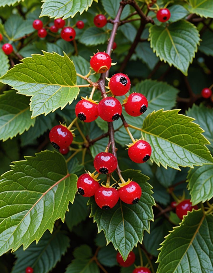 Berries with Glowing Veins on a Bush