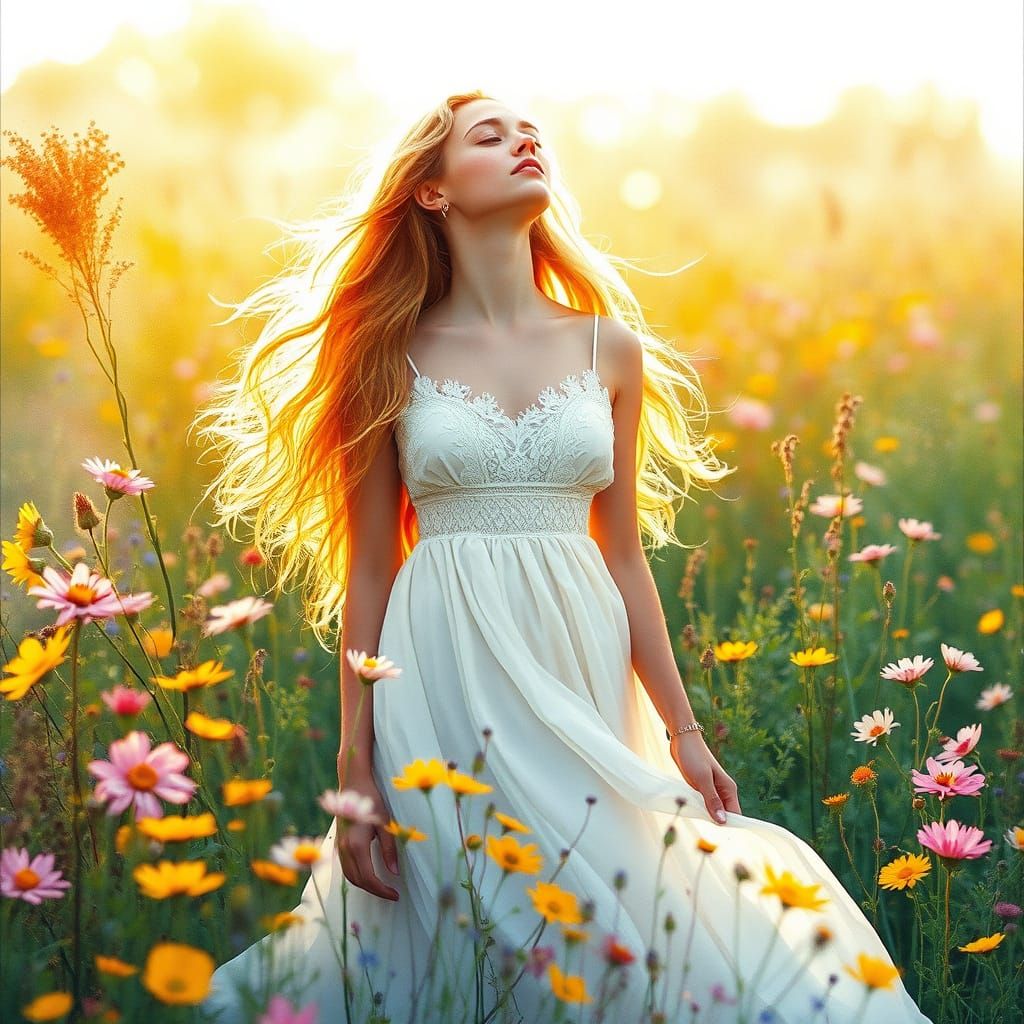 Ethereal Goddess in a Whimsical Floral Realm