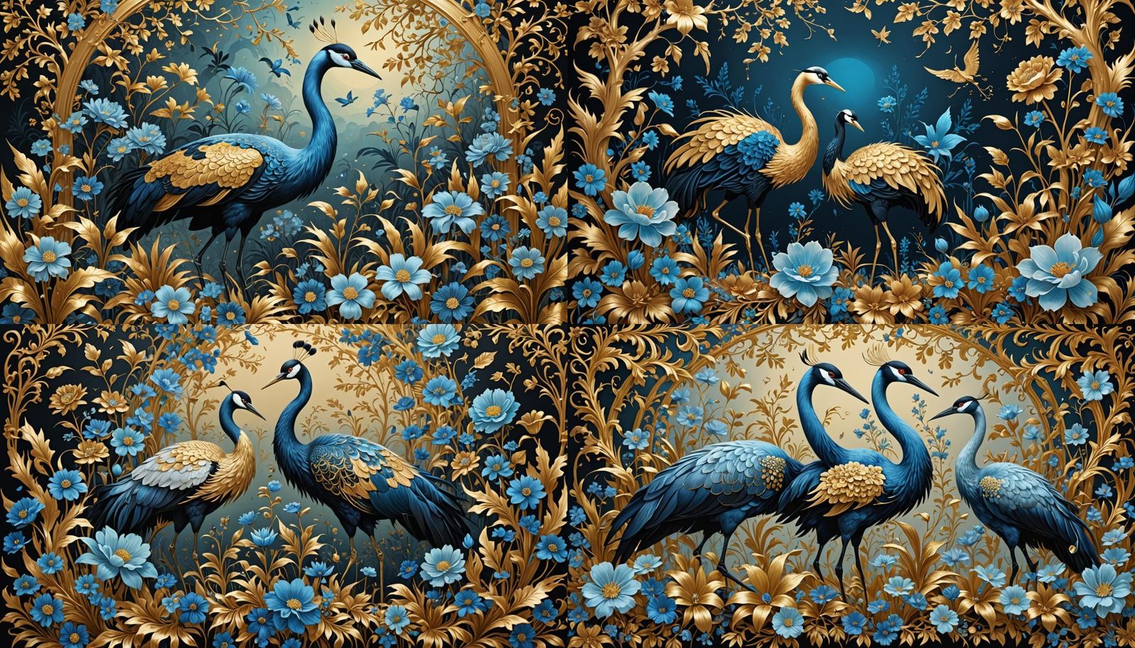 Animal in Rococo Chinapunk Style with Blue Flowers