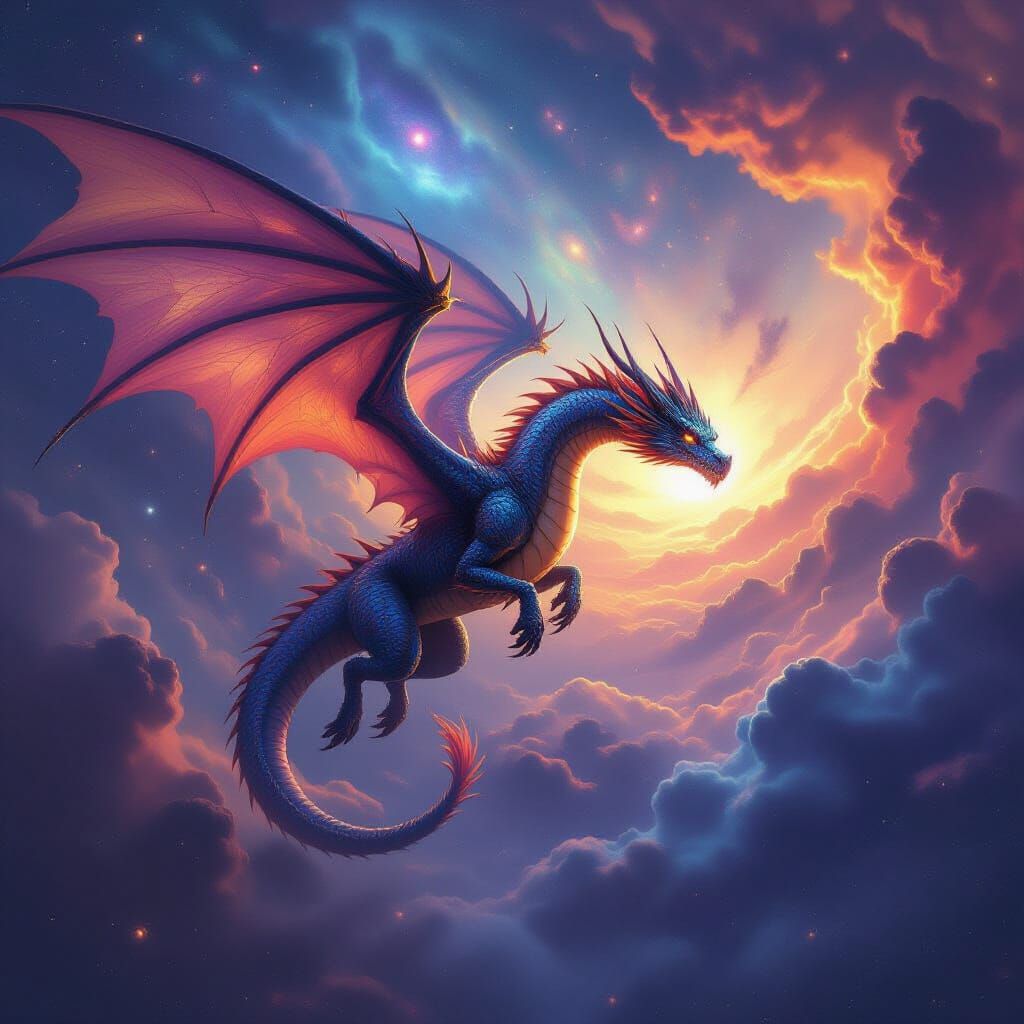 Majestic Dragon Soaring Through Cosmic Nebula