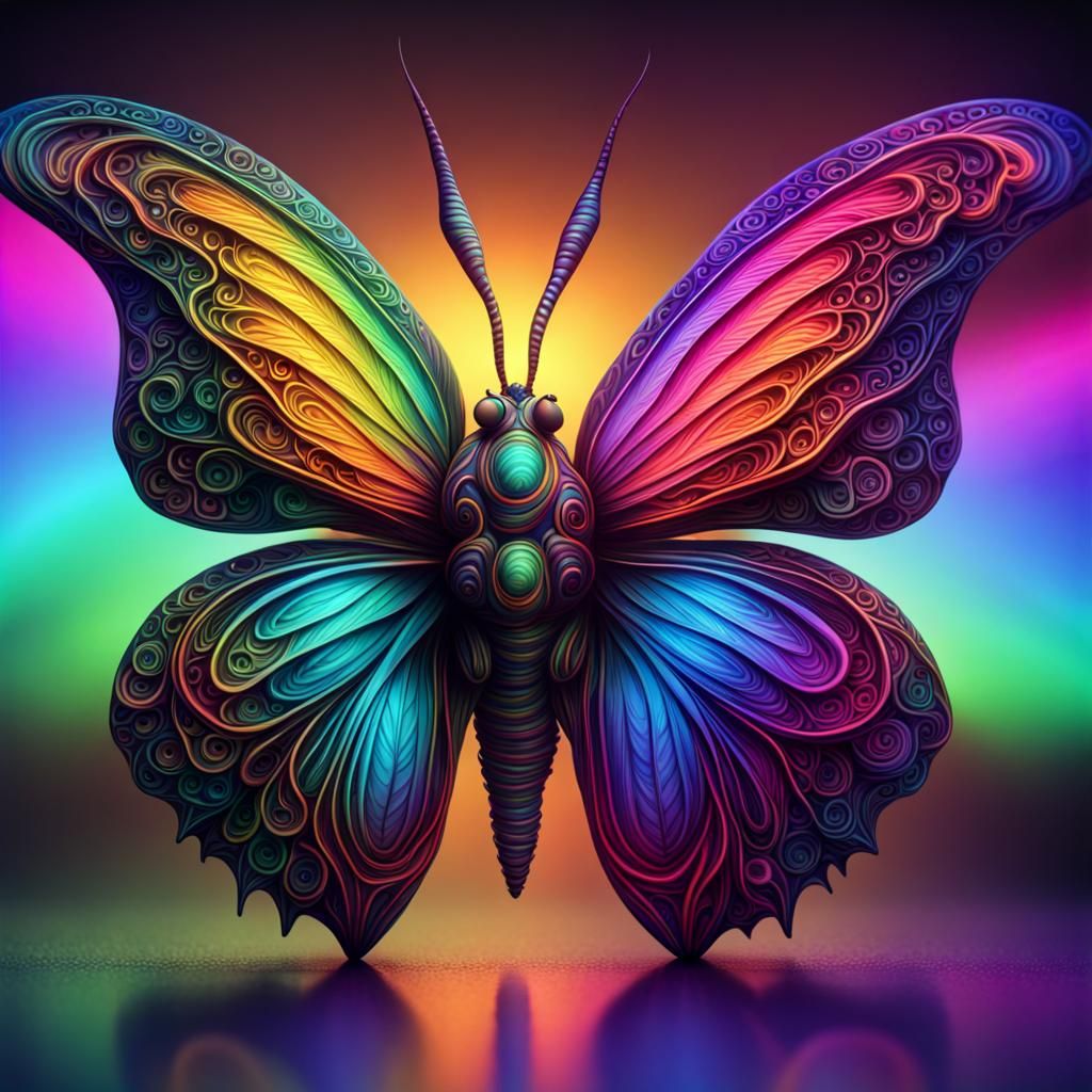 Neon Rainbow Butterfly: Ultrarealistic Digital Art