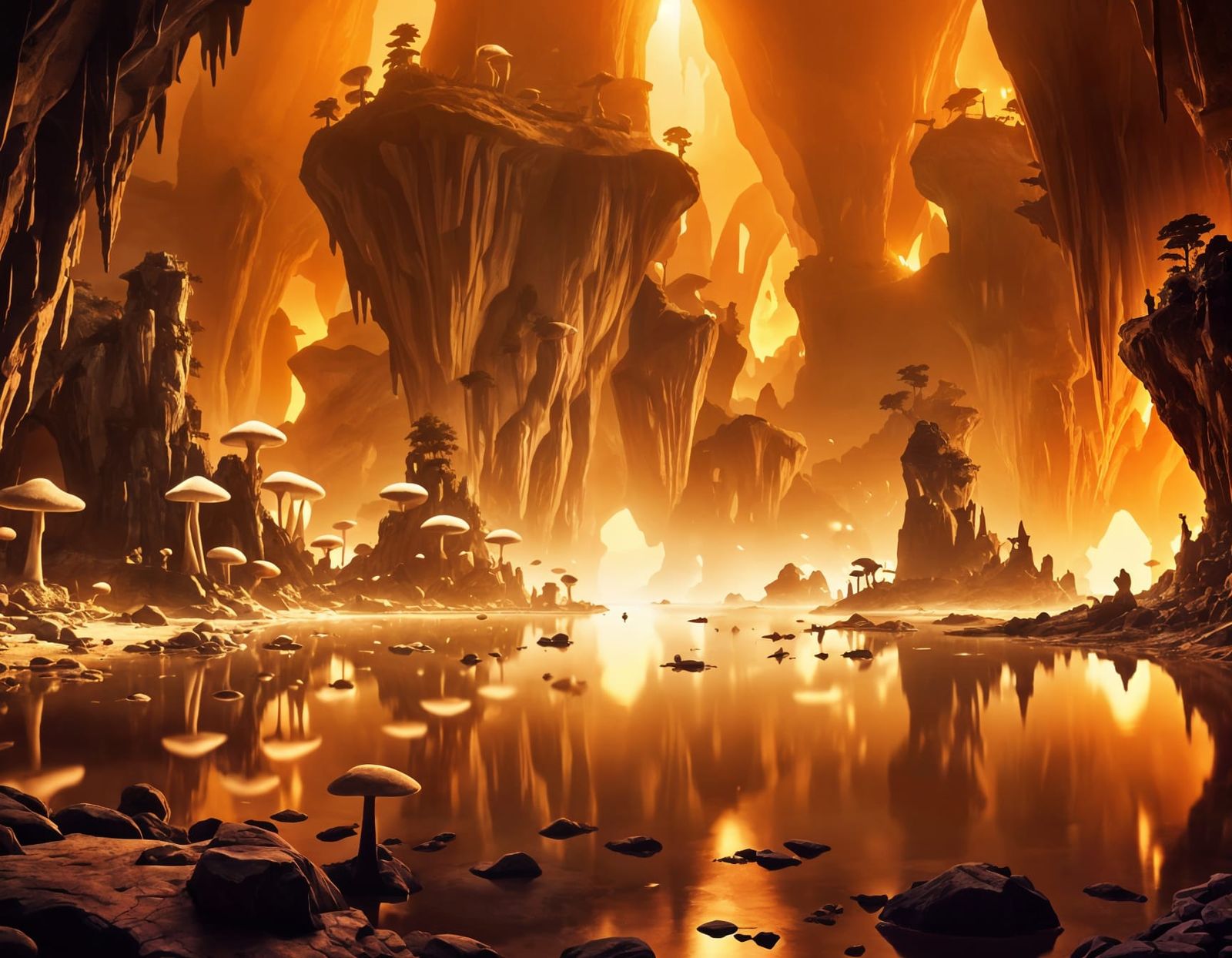 Epic Cavern Lake with Stone Houses