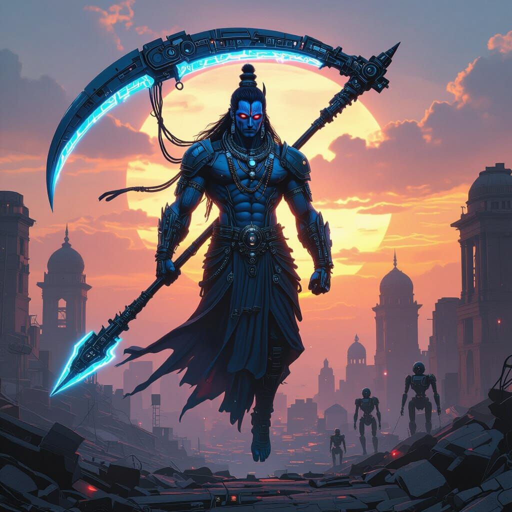 Cybernetic Yama God of Death with Energy Scythe