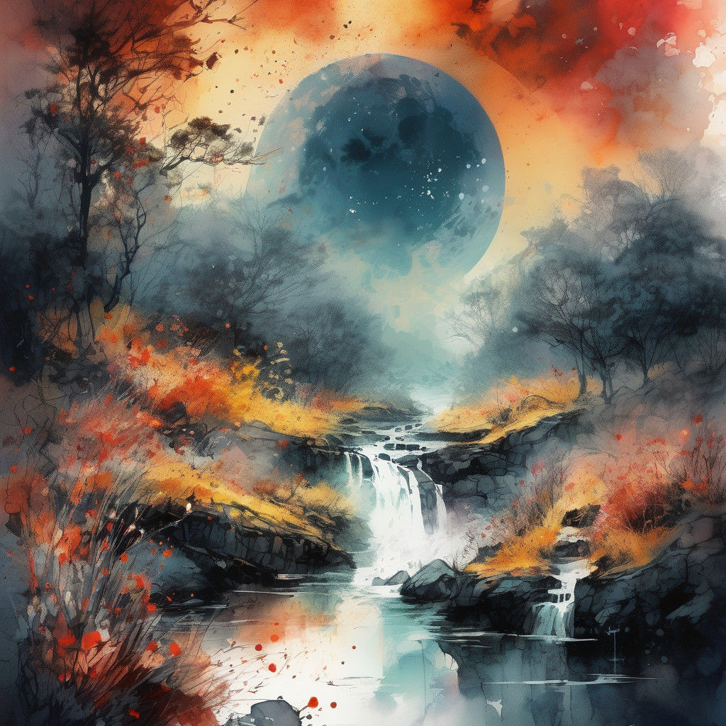 Serene Summer Night Illuminated in Vibrant Watercolor