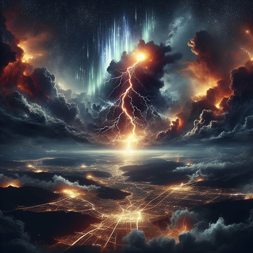 Northern Lights Inside Lightning: A Digital Matte Painting