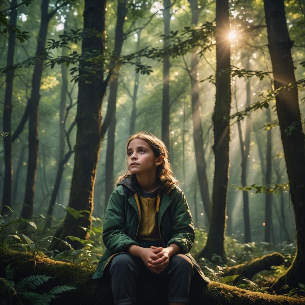 Girl in Misty Forest, Hyper-Realistic Portrait