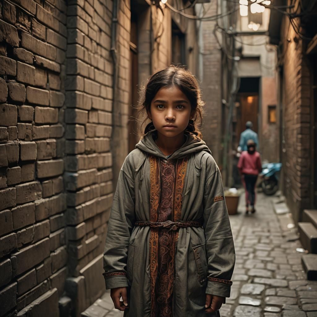 Young Girl in Atmospheric Alleyway