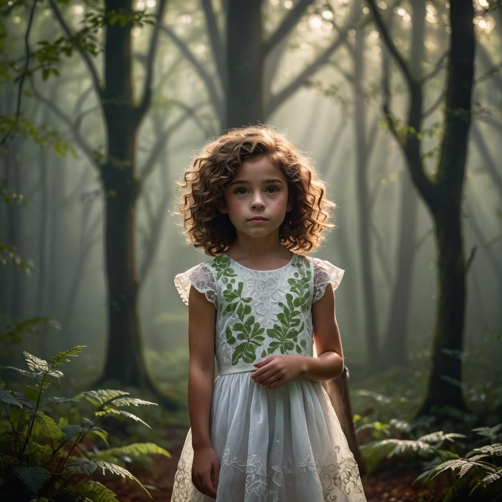 Hyper-Realistic Portrait of a Young Girl in a Misty Forest
