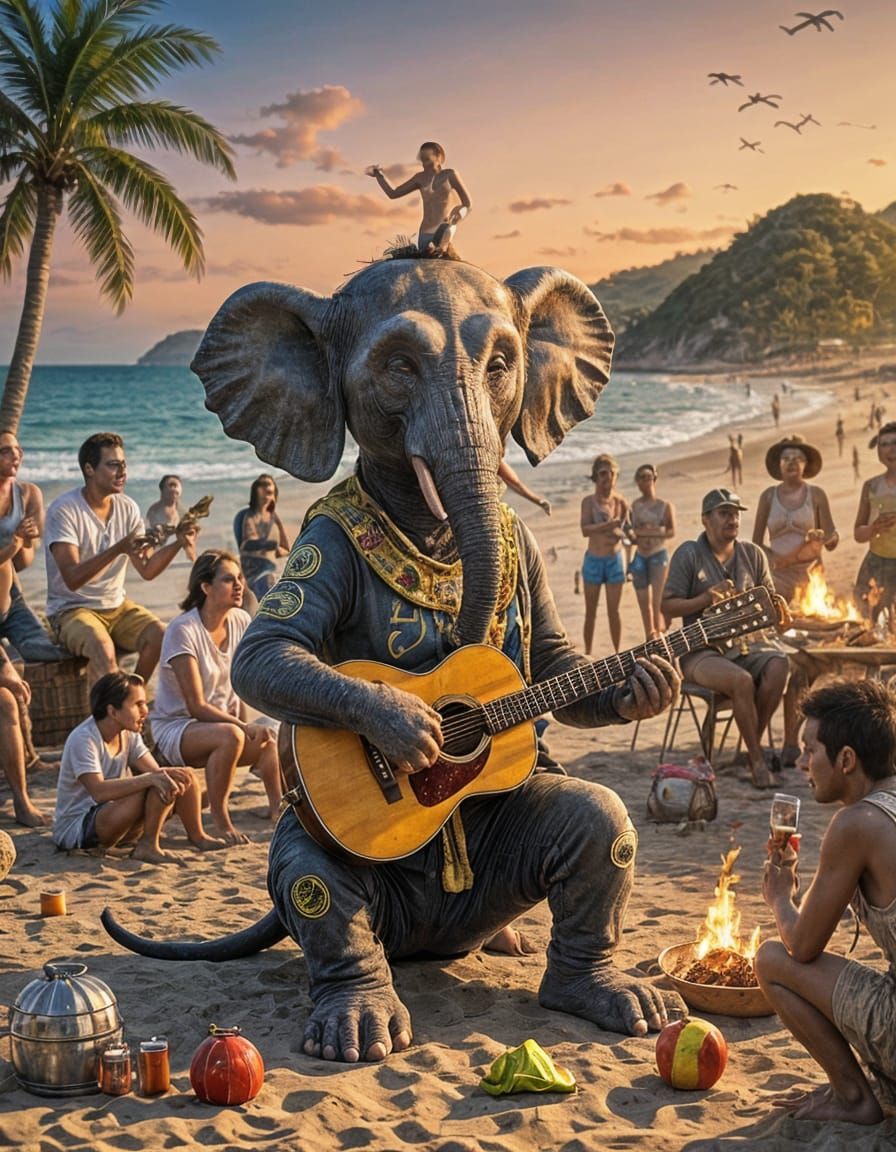 Alien Elephant Beach Party at Golden Hour
