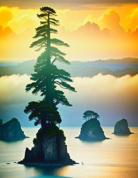 Giant Tree on Island in Ocean