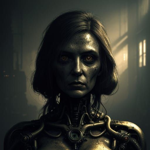 Surreal Portrait of a Woman in a Dark, Abandoned Room