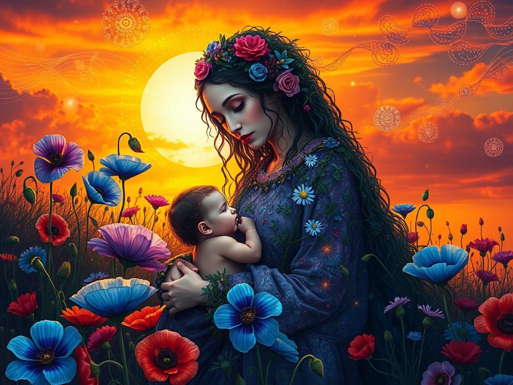 Ethereal Mother and Stardust Child Portrait