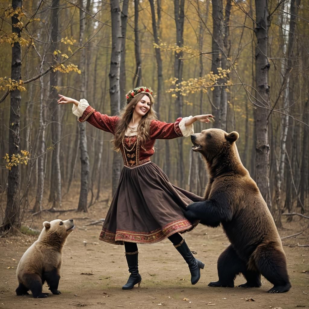 Woman Dances With Bear in Canon Photo