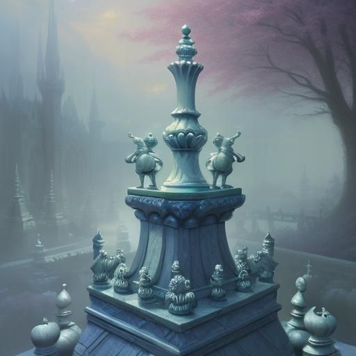 Ethereal Chess Pieces in a Fantasy Landscape