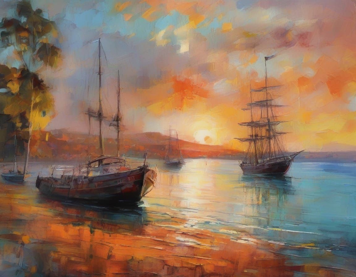 Majestic Sydney Harbour in 1858, a Vibrant Post-Impressionis...