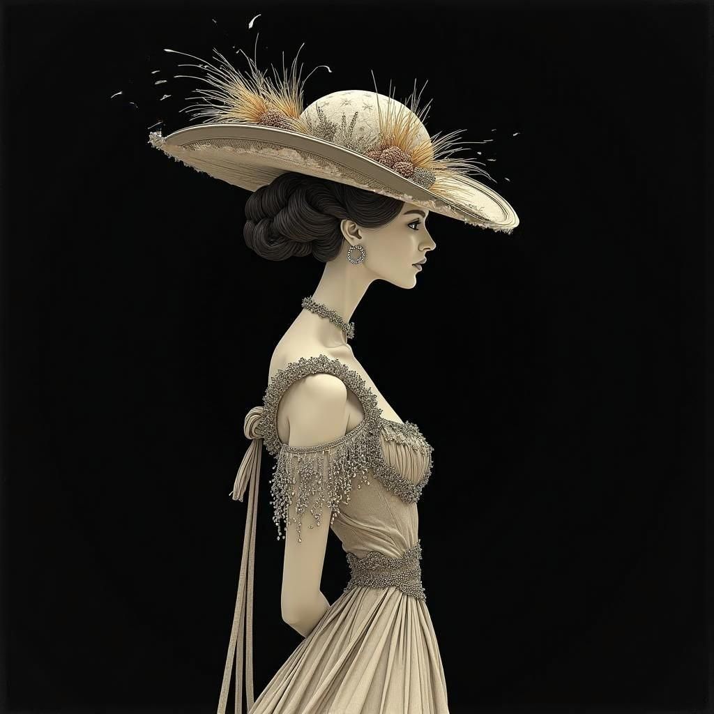 Elegant Silhouette of Duchess with Hat