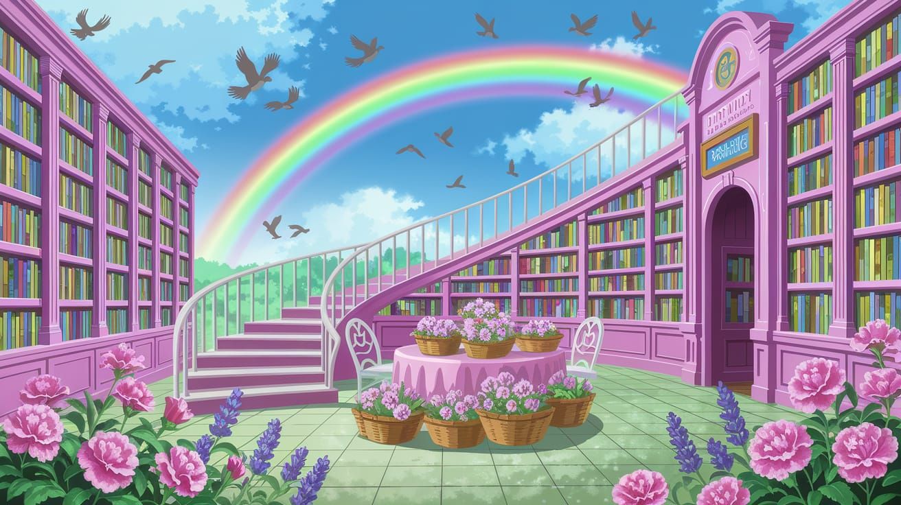 Enchanting Anime-Style Bookstore with Whimsical Shelves and ...