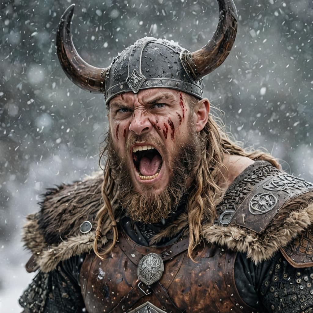 Fierce Viking Warrior Roaring in Battle