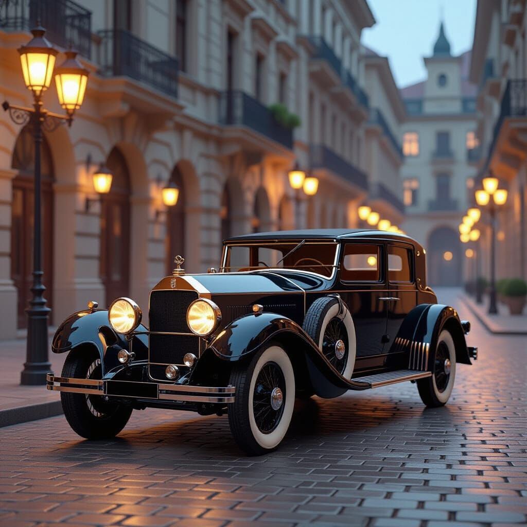Vintage Hispano-Suiza H6 on Cobblestone Street