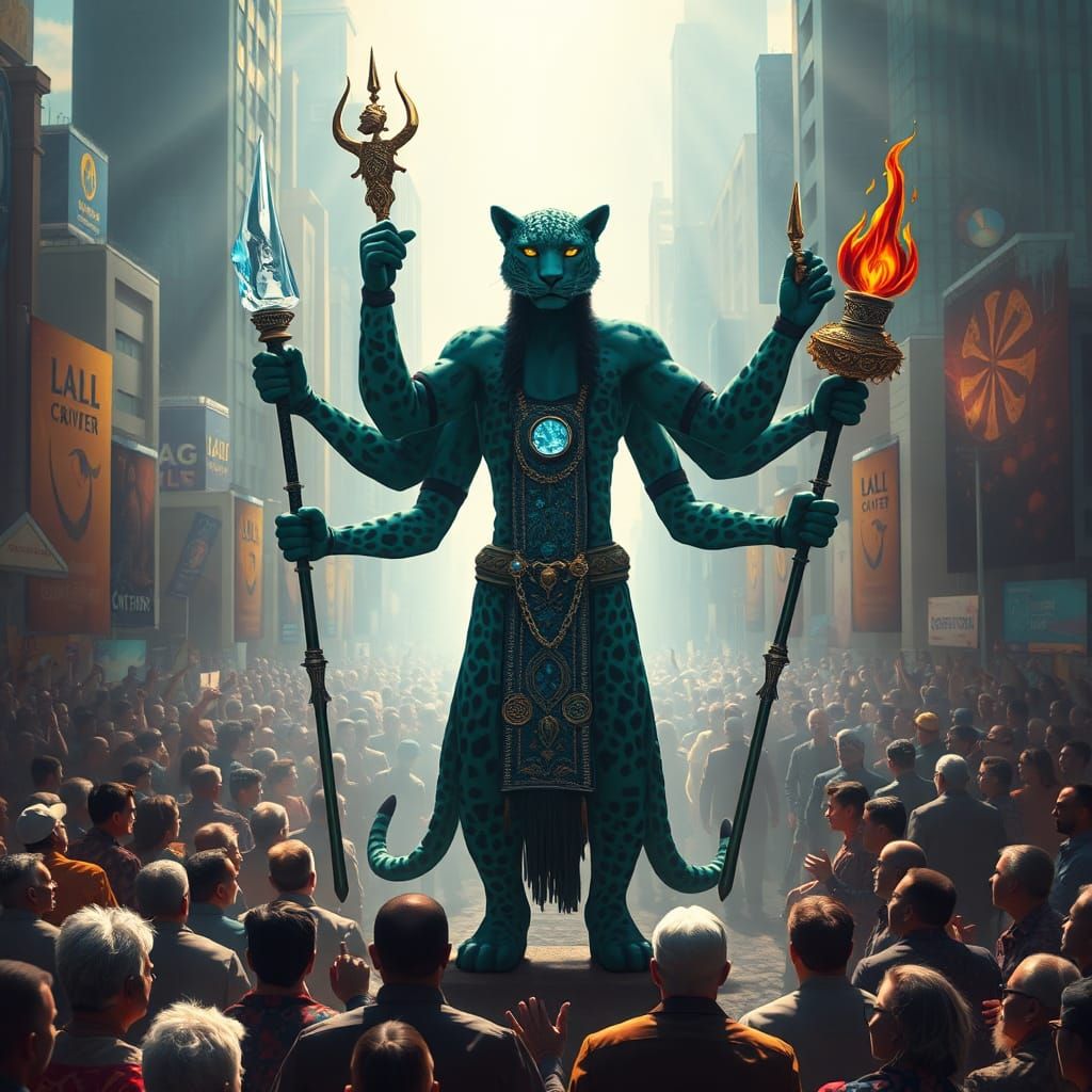 Leopard Shaman in City of Light: Surreal Art