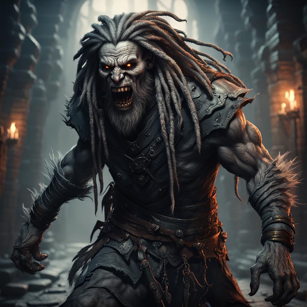 Grim Fantasy Werewolf Walking in Dungeon