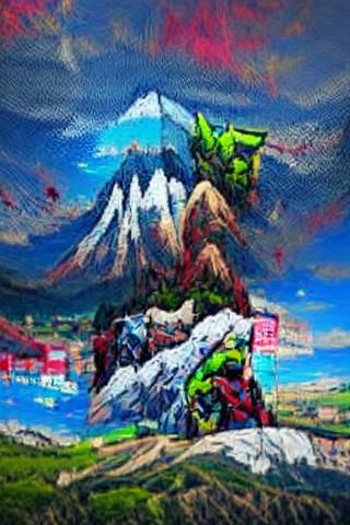 Spectacular Mountain View in Mixed Media Style