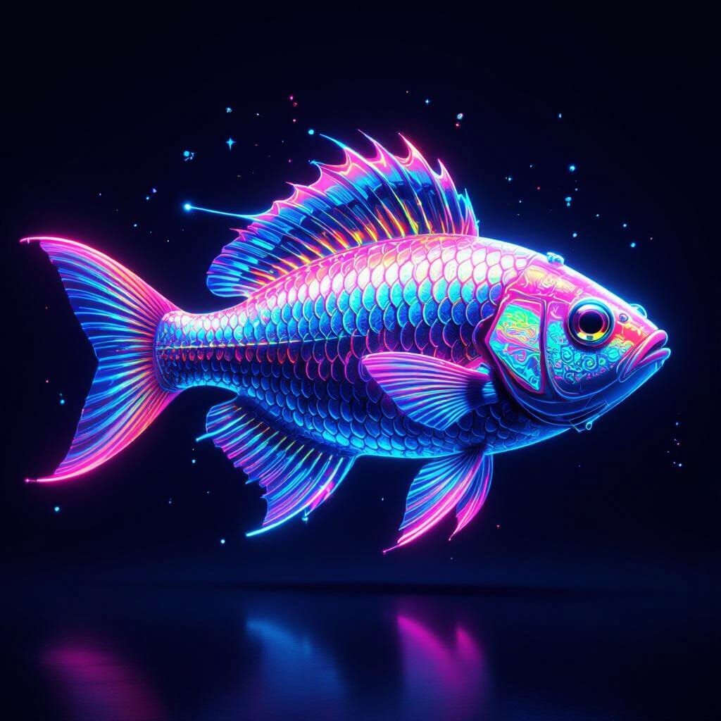 Rainbow Fish Submarine in Surrealist Style