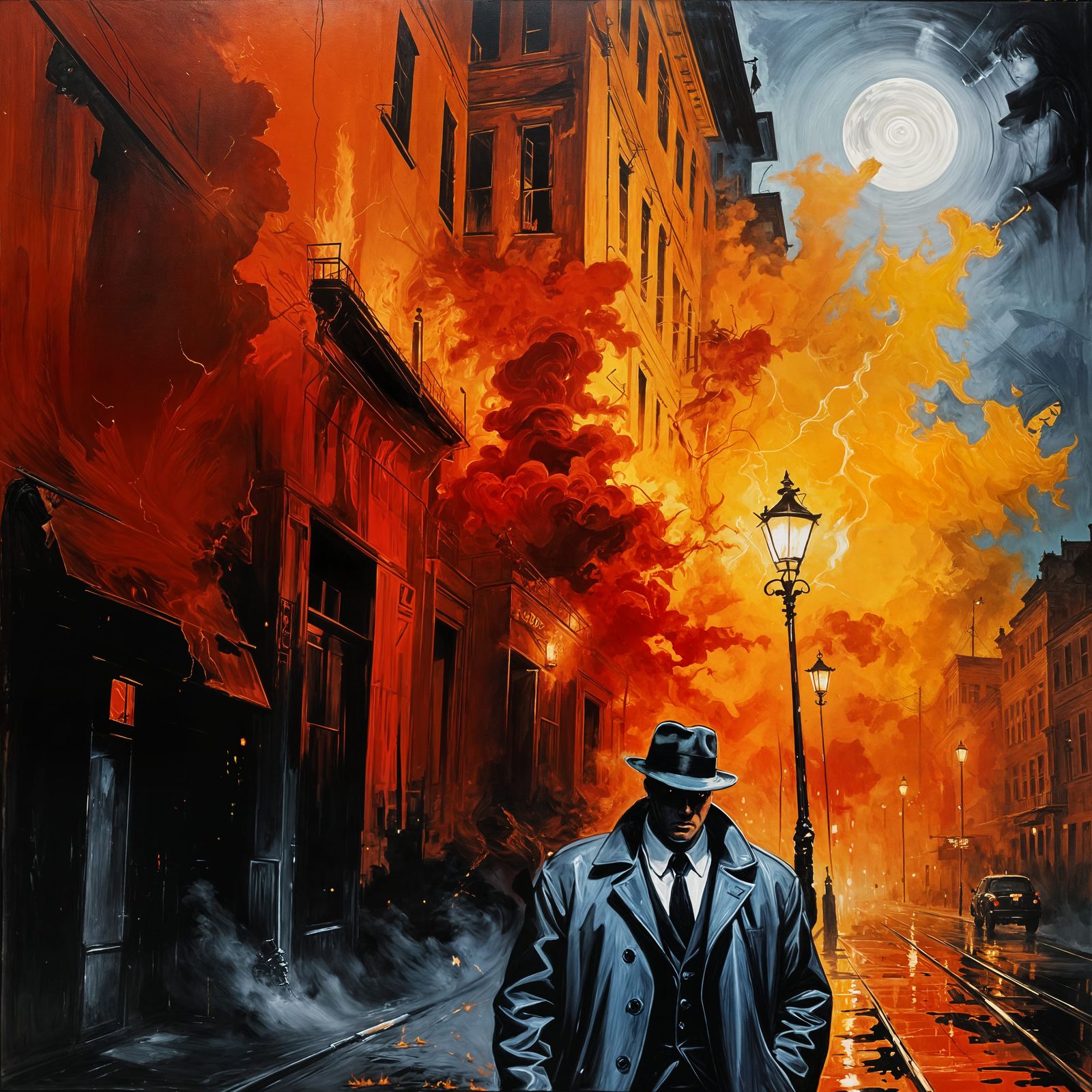 Noir Night Painting of Secrets and Danger