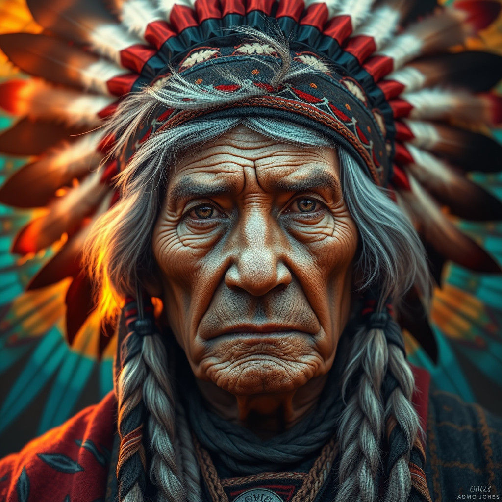 Native American Elder in Hyperrealistic Style