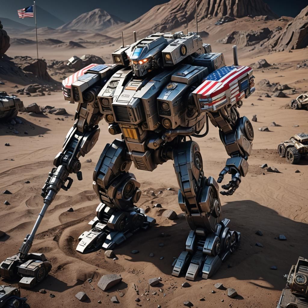 US Flag on the Moon in Sci-Fi Style