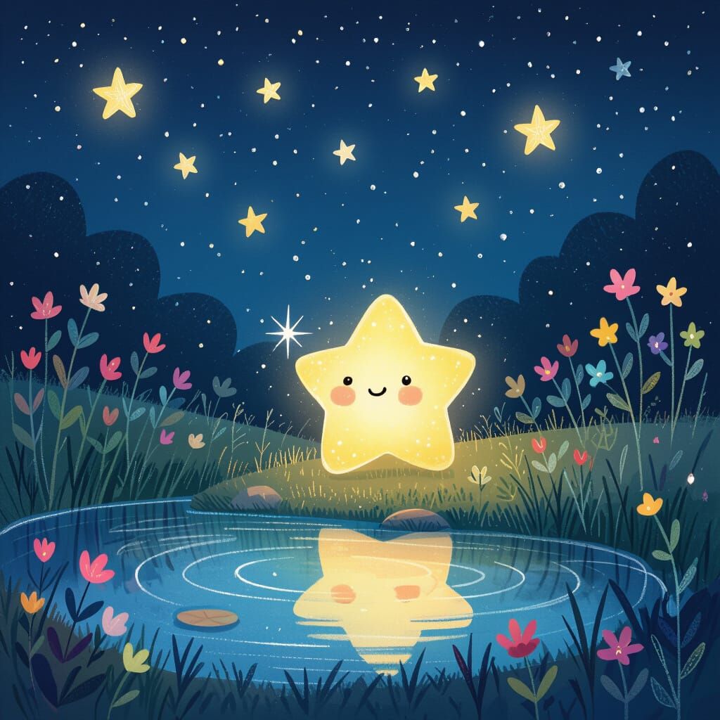 Magical Glowing Star Whispers by Shimmering Pond