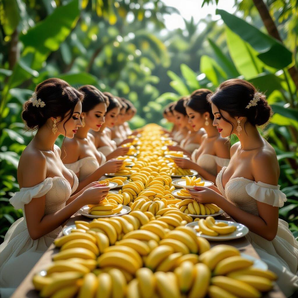 Elegant Women and Bananas: Hyper-Realistic Photography