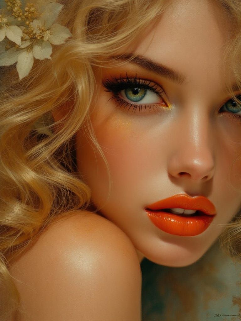 1950s Pin-Up Woman with Bold Makeup and Direct Gaze