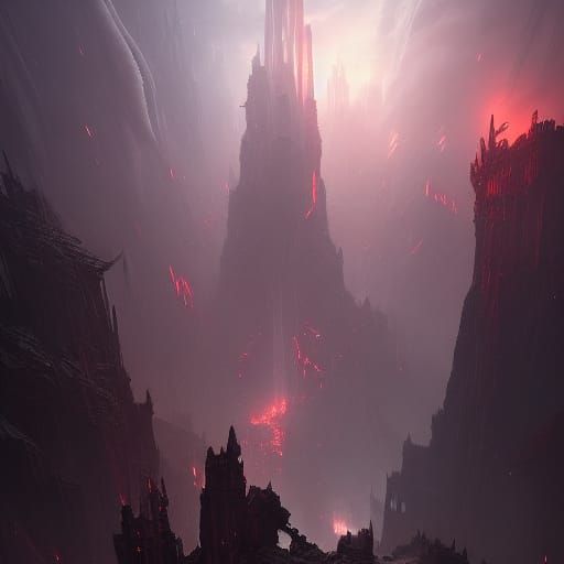 Cascade of Destruction in Dark Fantasy Style