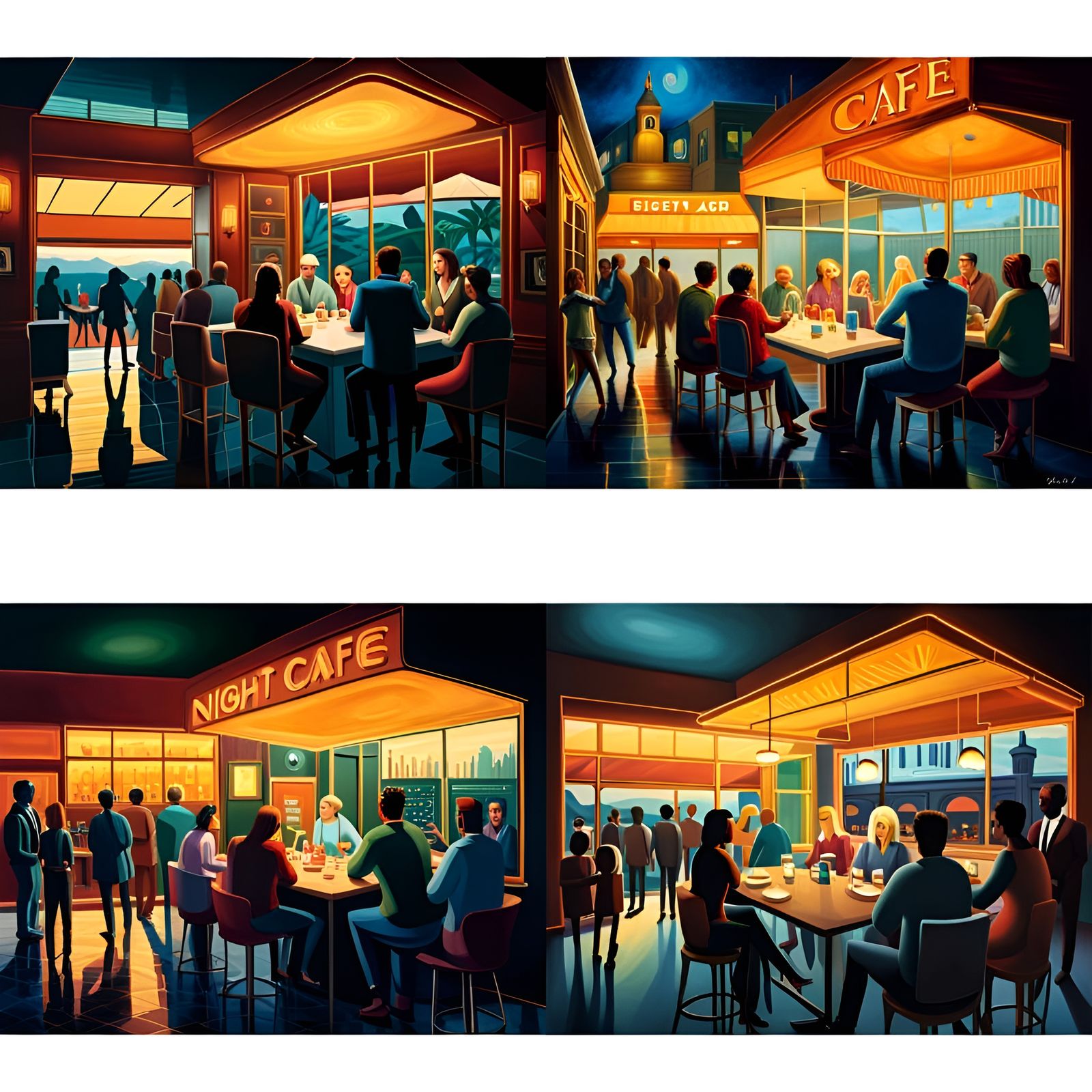 Cozy Night Cafe: Hyperrealistic Abstract Art