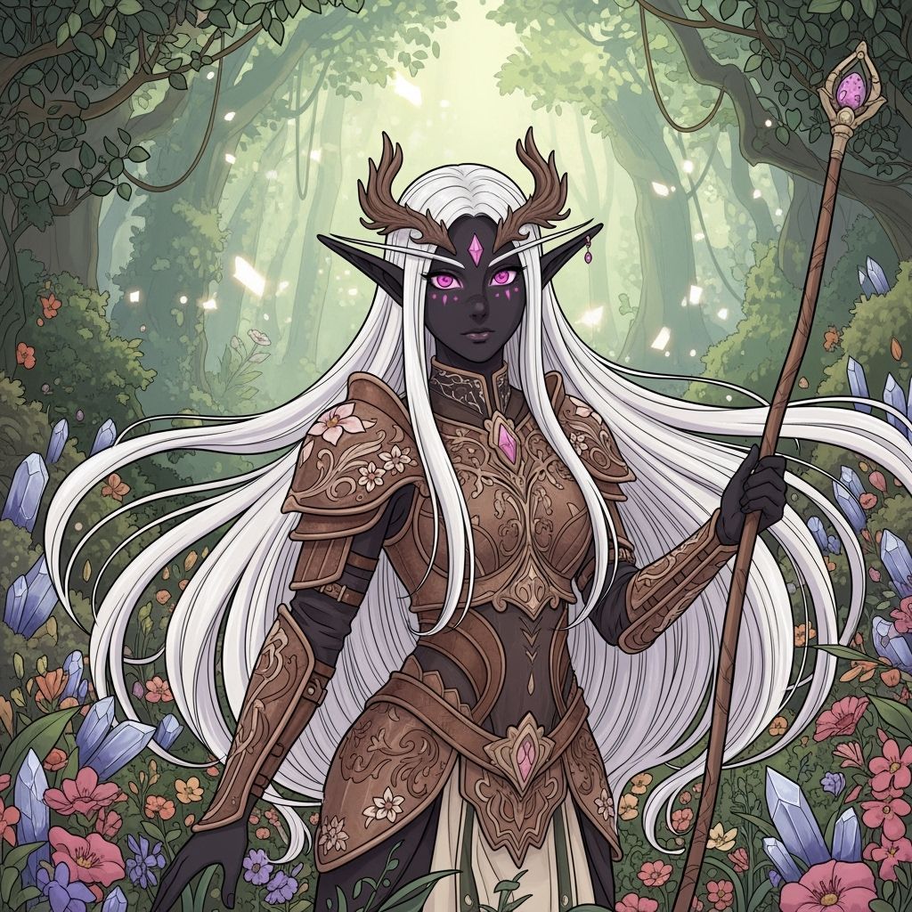 Mystical Black Elf in the Style of Alphonse Mucha