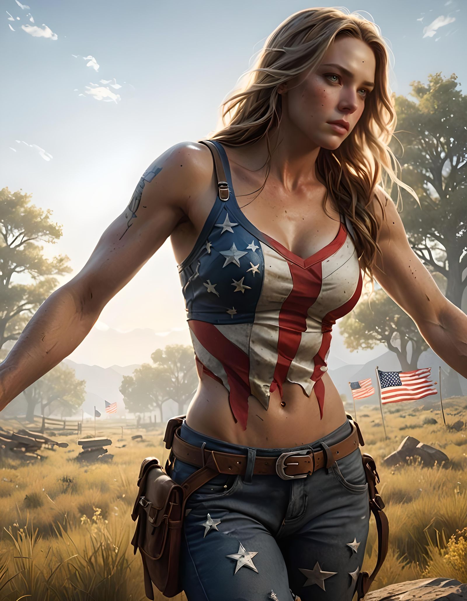 American Flag Matte Painting with Volumetric Lighting