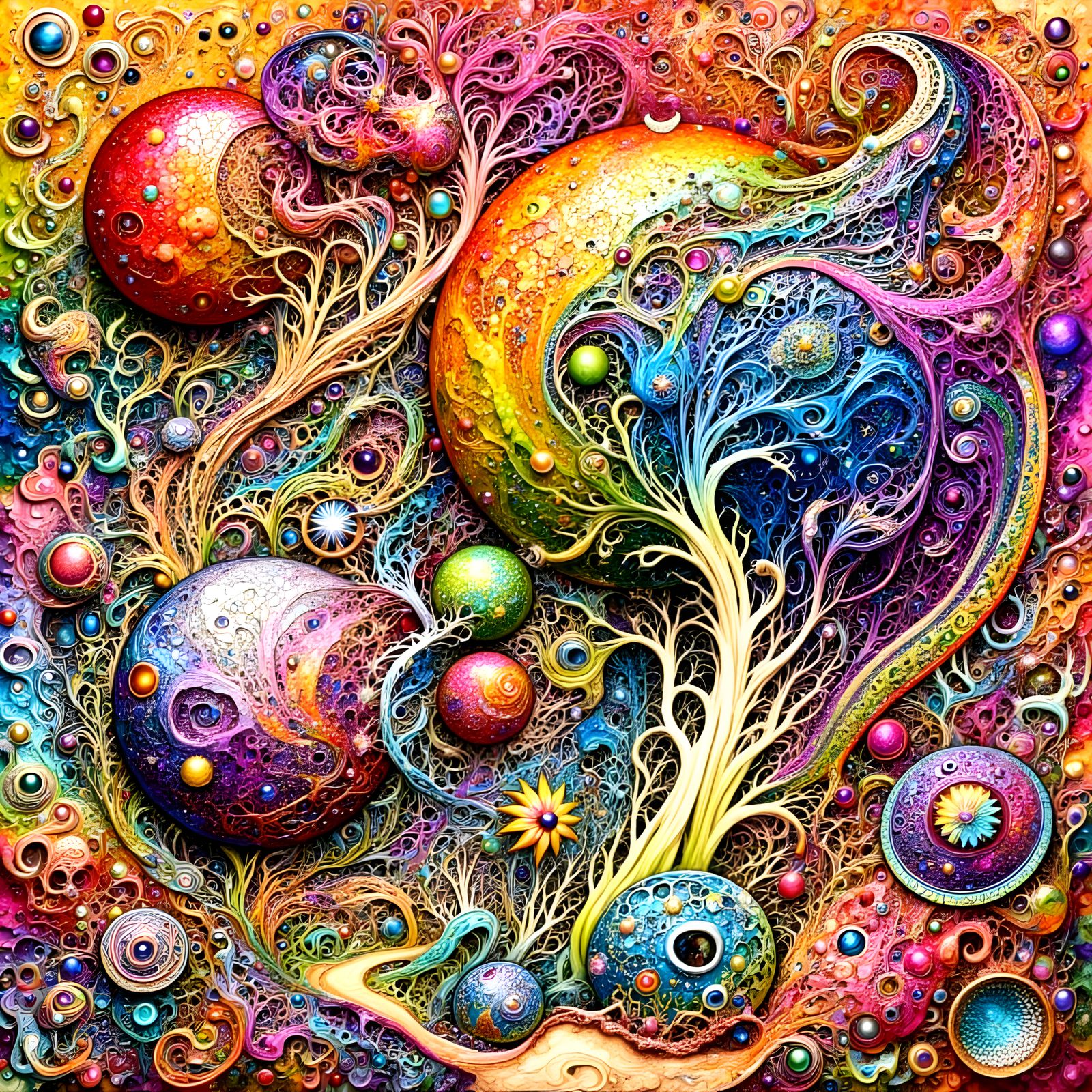 Surreal Rainbow Globes with Intricate Filigree Patterns