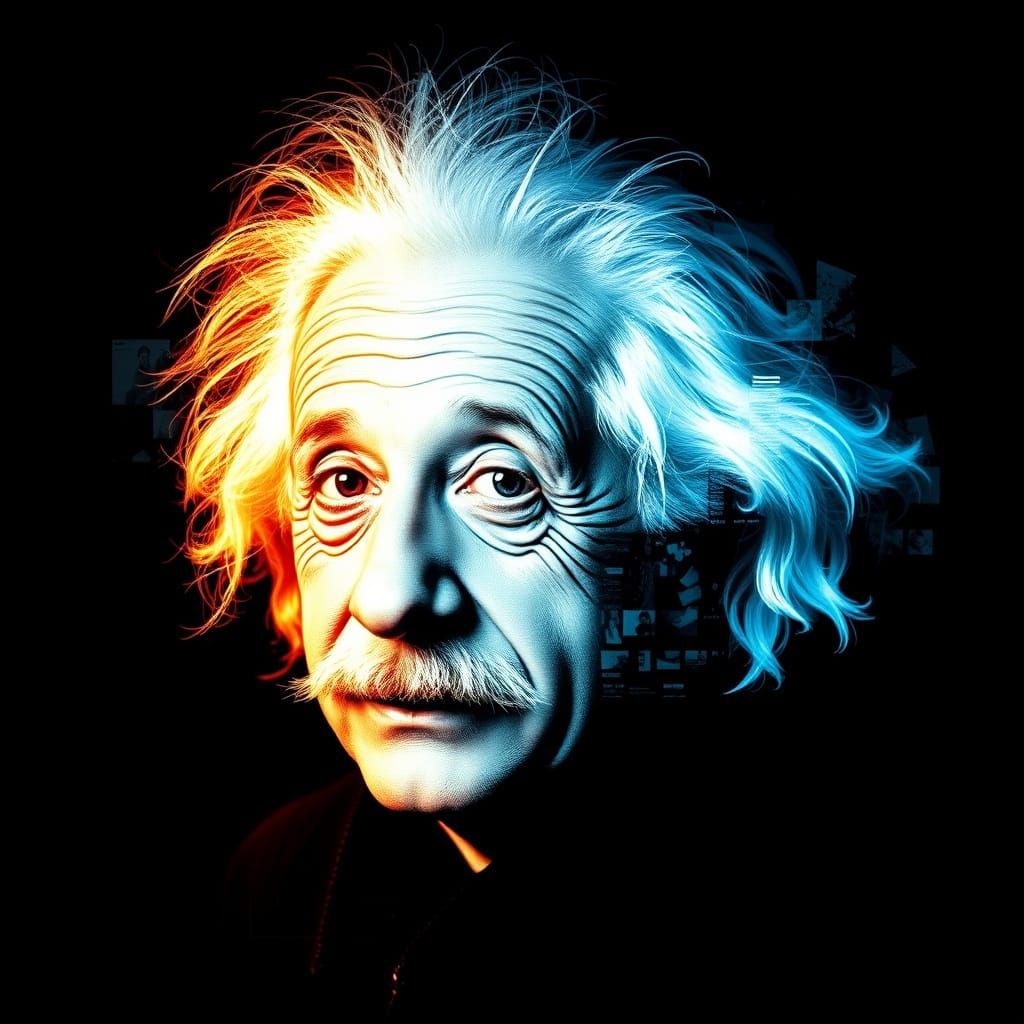 Glitch Art Einstein Portrait with Digital Distortions